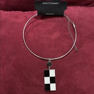 Ashley Stewart Silver Choker with Black and White Checkered Pendant. New w/ tags